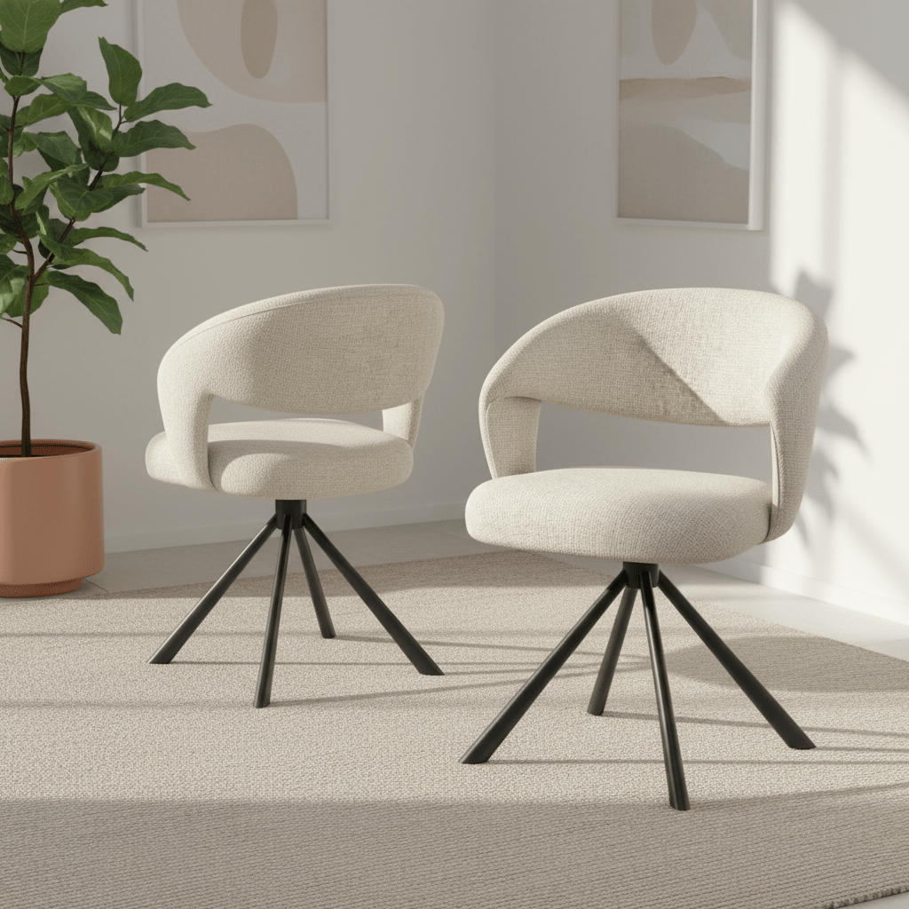Tevere Champagne Fabric Swivel Dining Chairs – Set of 4