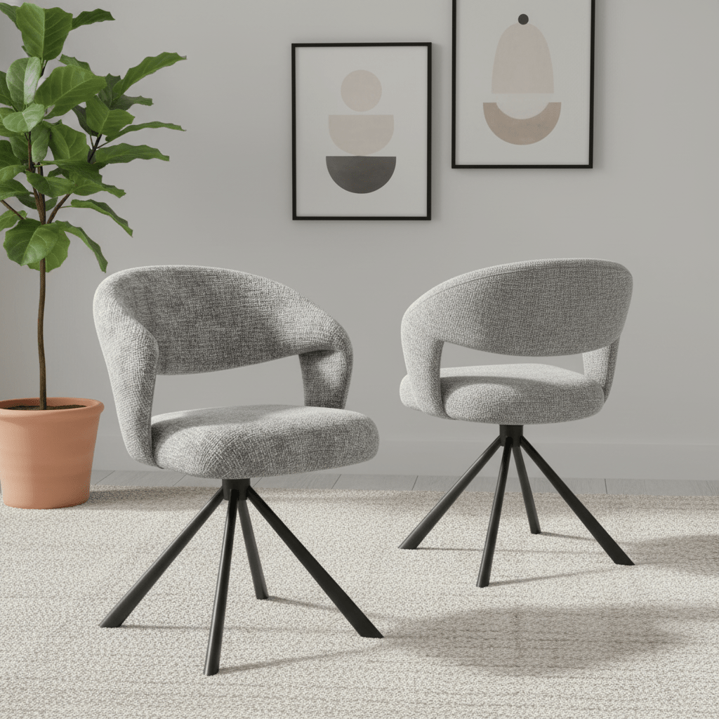 Tevere Grey Fabric Swivel Dining Chairs – Set of 4