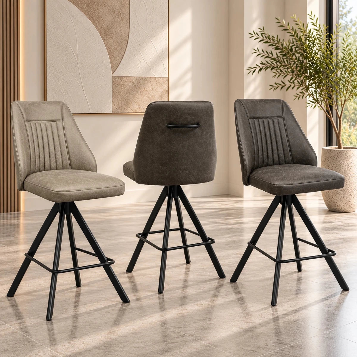 Texas Faux Leather Swivel Bar Stools – Set of 2