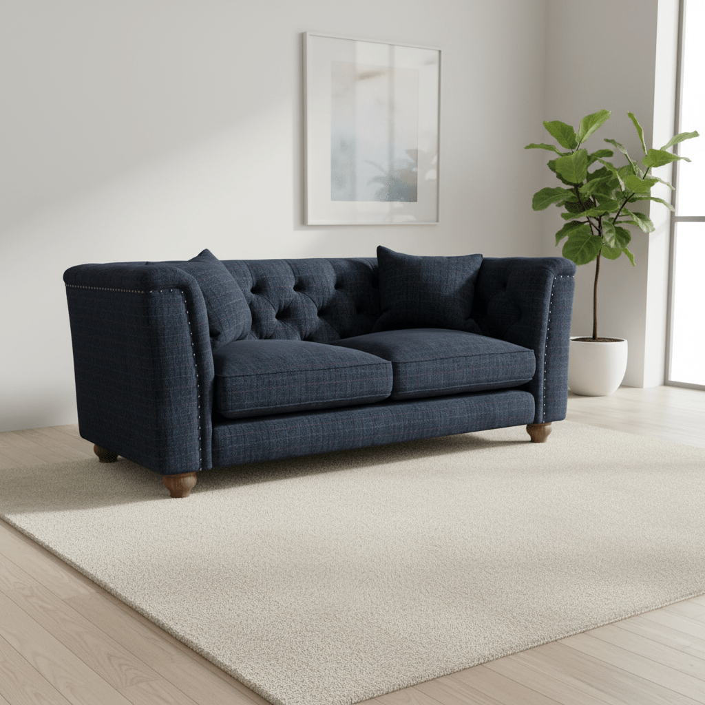 Wood Bros Thetford Chesterfield Sofa - Herringbone Check Fabric