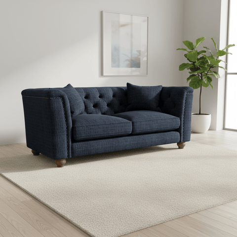 Wood Bros Thetford Chesterfield Sofa - Herringbone Check Fabric