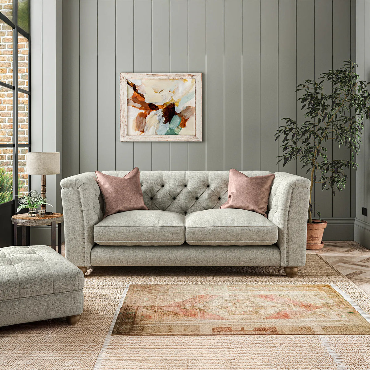 Wood Bros Thetford Chesterfield Sofa - Herringbone Fabric 
