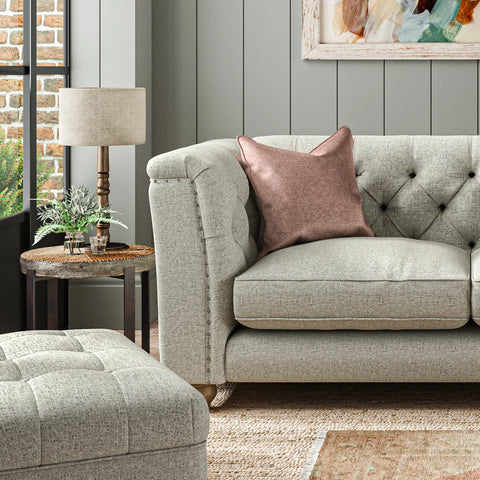 Wood Bros Thetford Chesterfield Sofa - Herringbone Fabric. Choose from Large, Medium or Snuggler Chair. Available in a variety of fabrics - Close Up of Studded Detail 