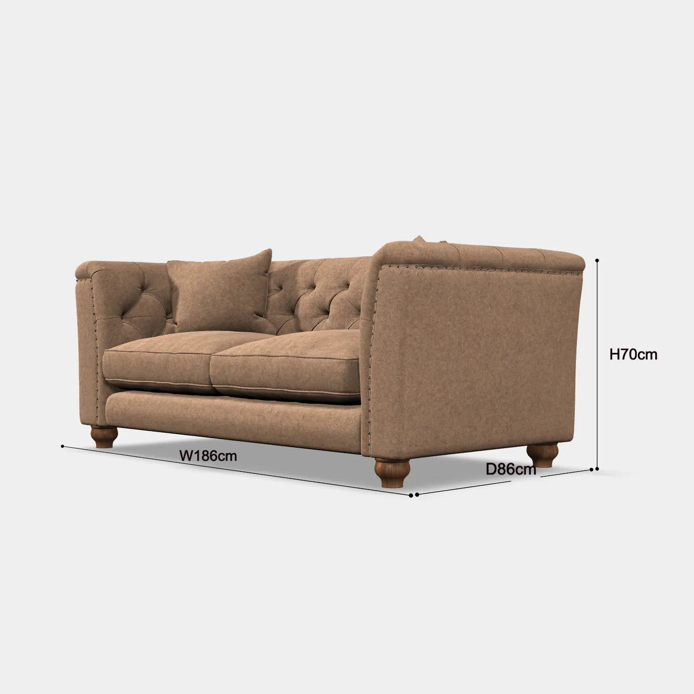 Wood Bros Thetford Chesterfield Sofa - Herringbone Fabric. Choose from Large, Medium or Snuggler Chair. Available in a variety of fabrics - Dimensions 
