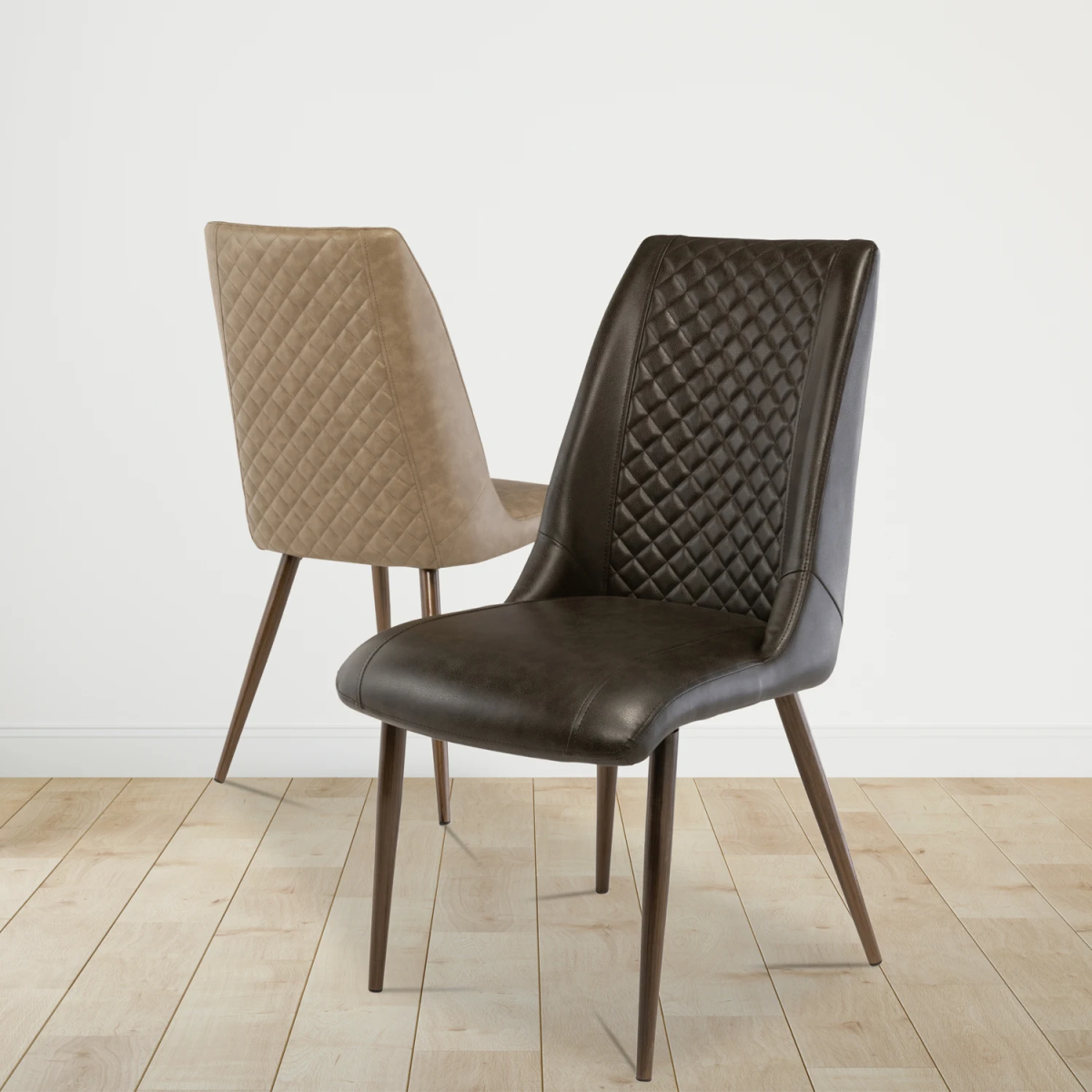 Thora Set of 4 Taupe Faux Leather Dining Chairs with Brushed Brass Legs - Pendle Village Furniture