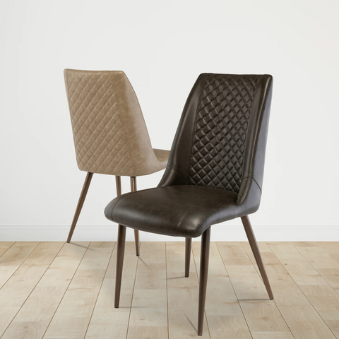 Thora Set of 4 Taupe Faux Leather Dining Chairs with Brushed Brass Legs - Pendle Village Furniture