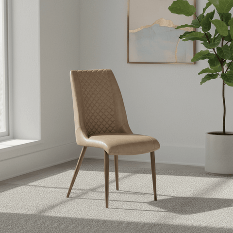 Thora Set of 4 Taupe Faux Leather Dining Chairs with Brushed Brass Legs