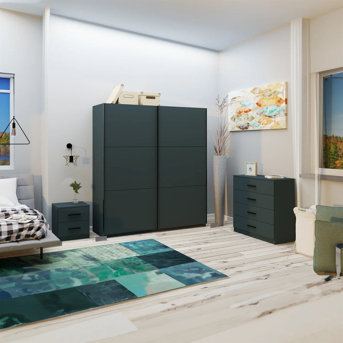 Thorvik Graphite Decor Sliding Door Wardrobe - Pendle Village Furniture