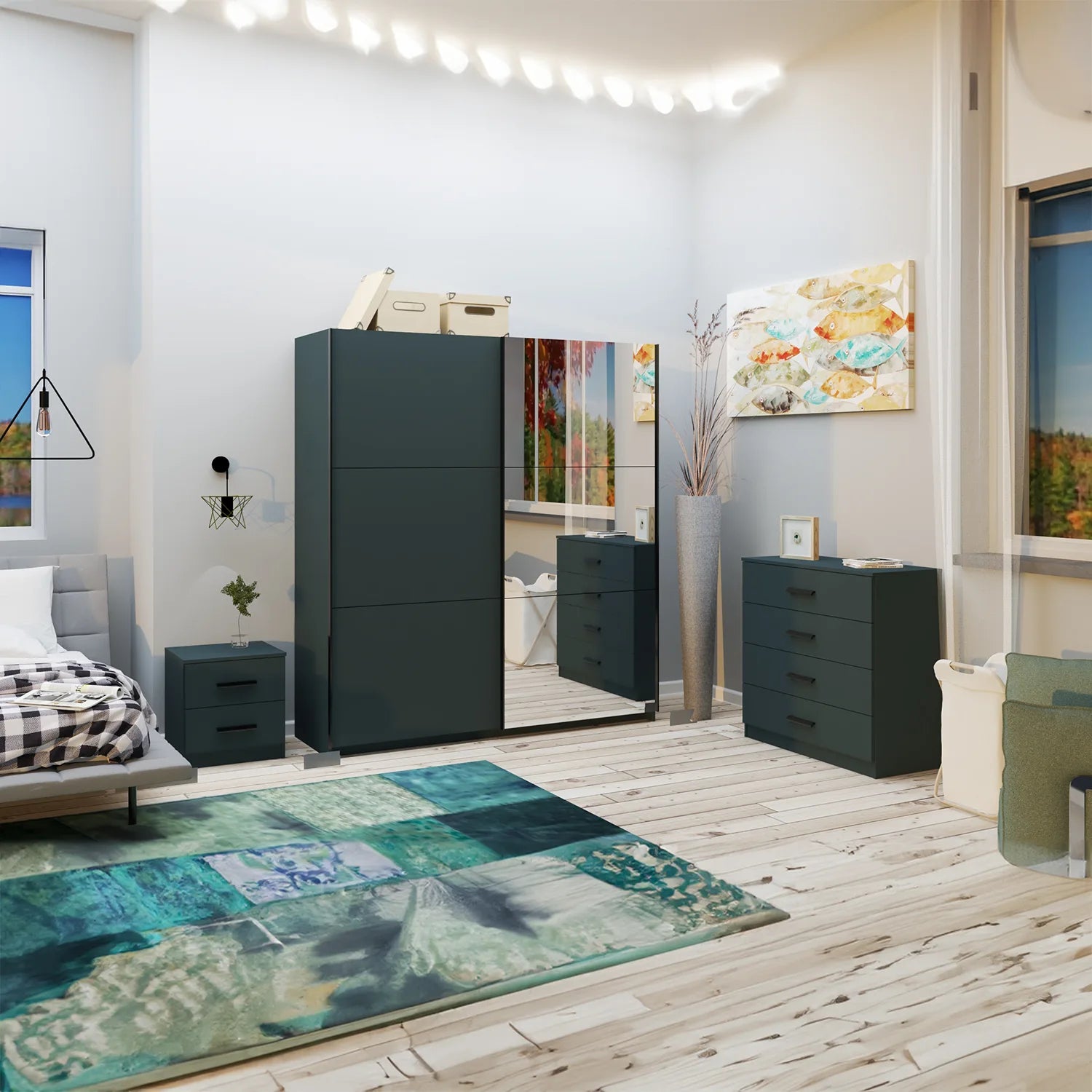 Thorvik Graphite Decor Sliding Door Wardrobe with Mirror - Pendle Village Furniture