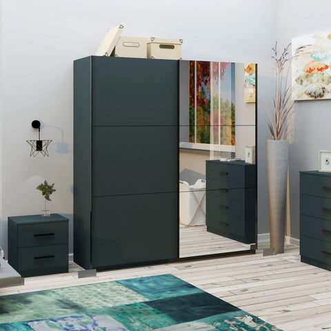 Thorvik Graphite Decor Sliding Door Wardrobe with Mirror - Pendle Village Furniture