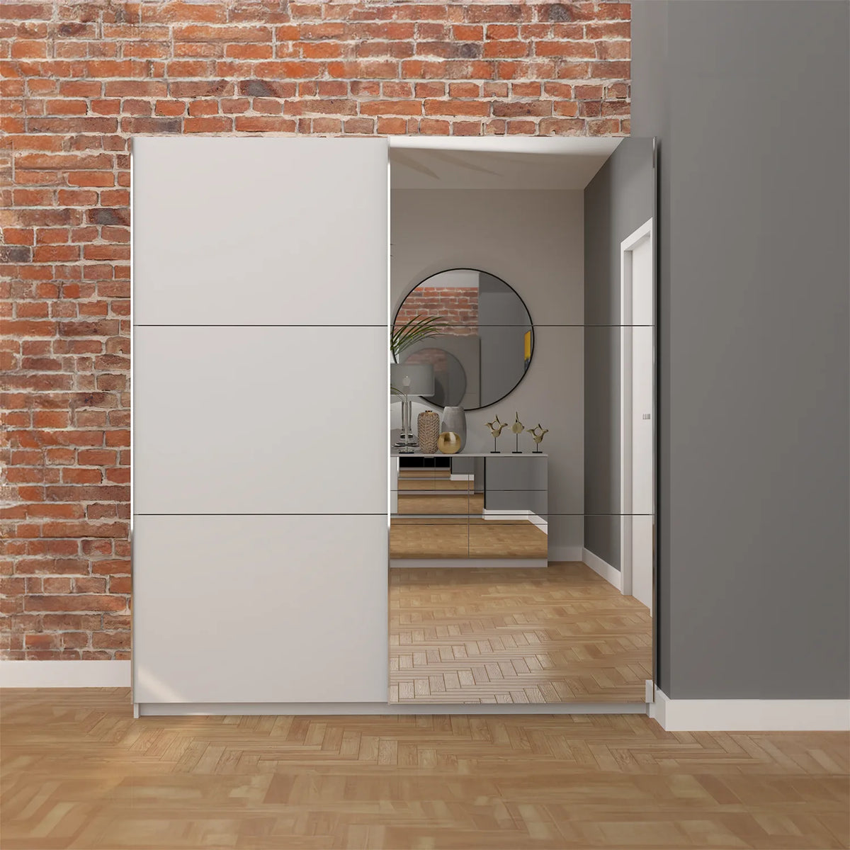 Thorvik White Decor Sliding Door Wardrobe with Mirror - Pendle Village Furniture