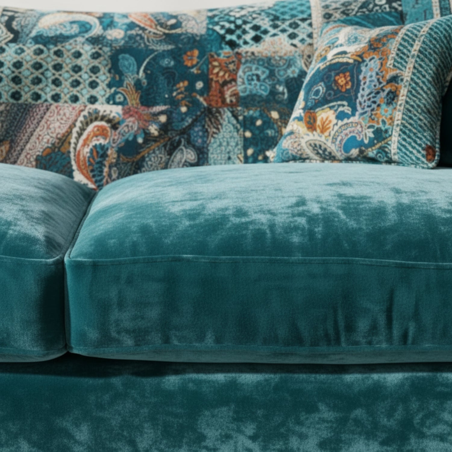 Italian velvet sofa with rich texture and deep colour.