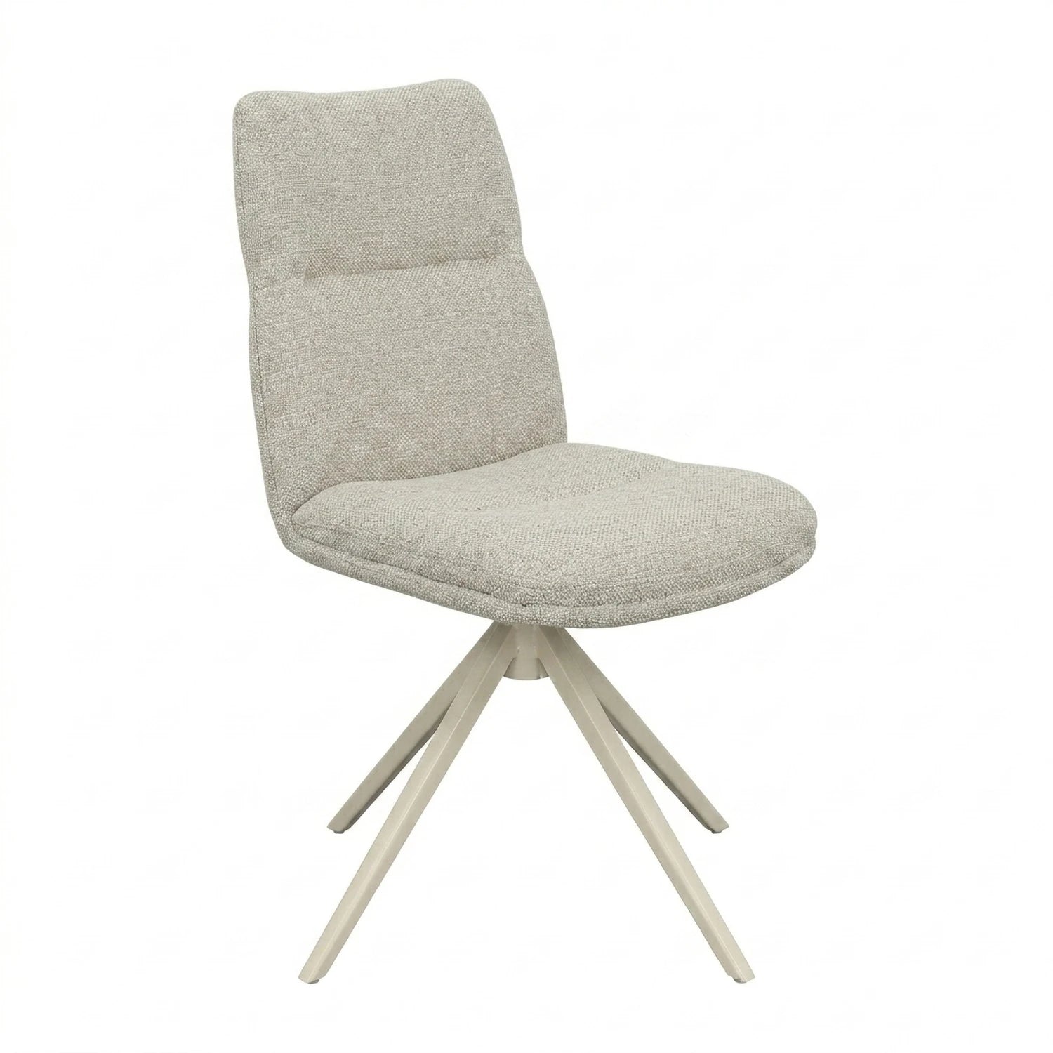 Tino oatmeal chenille swivel dining chairs with cream spider metal bases