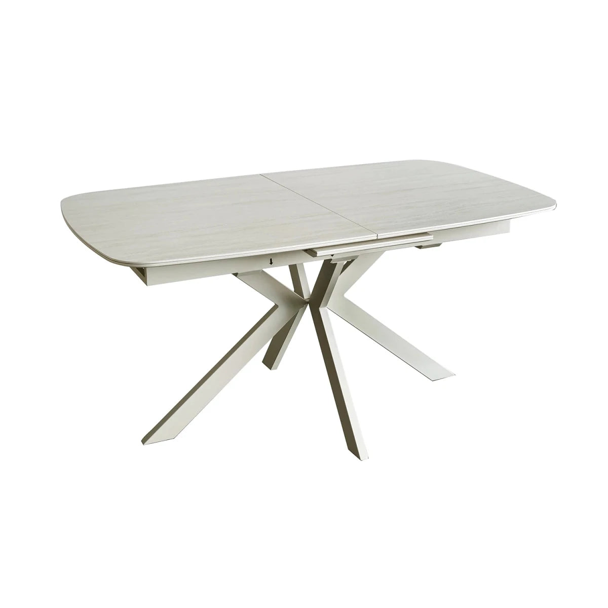 Tino Travertine ceramic extending dining table with cream spider metal base