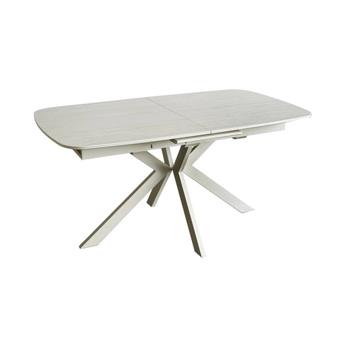 Tino Travertine ceramic extending dining table with cream spider metal base