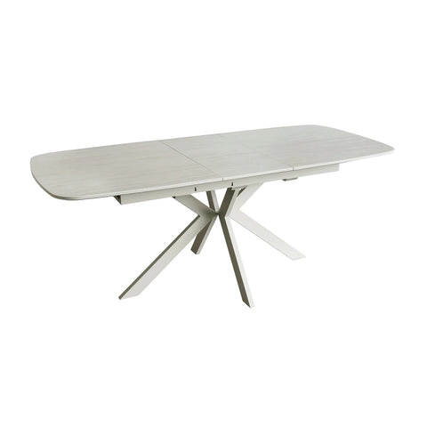 Contemporary ceramic dining table with cream powder-coated metal base
