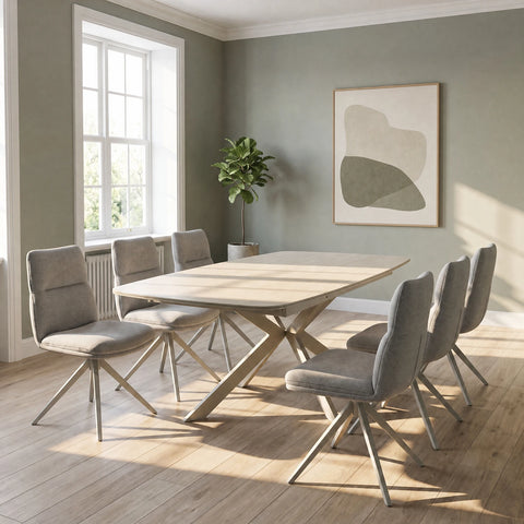 Large Travertine extending dining table for 6 to 8 diners with Chairs