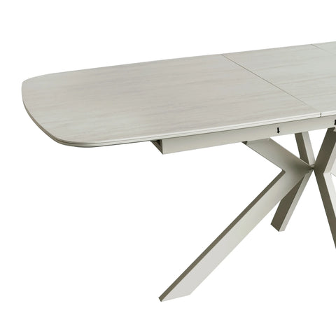 Close up of Tino Travertine Ceramic Extending Dining Table 160-200cm, showing table top with round edges