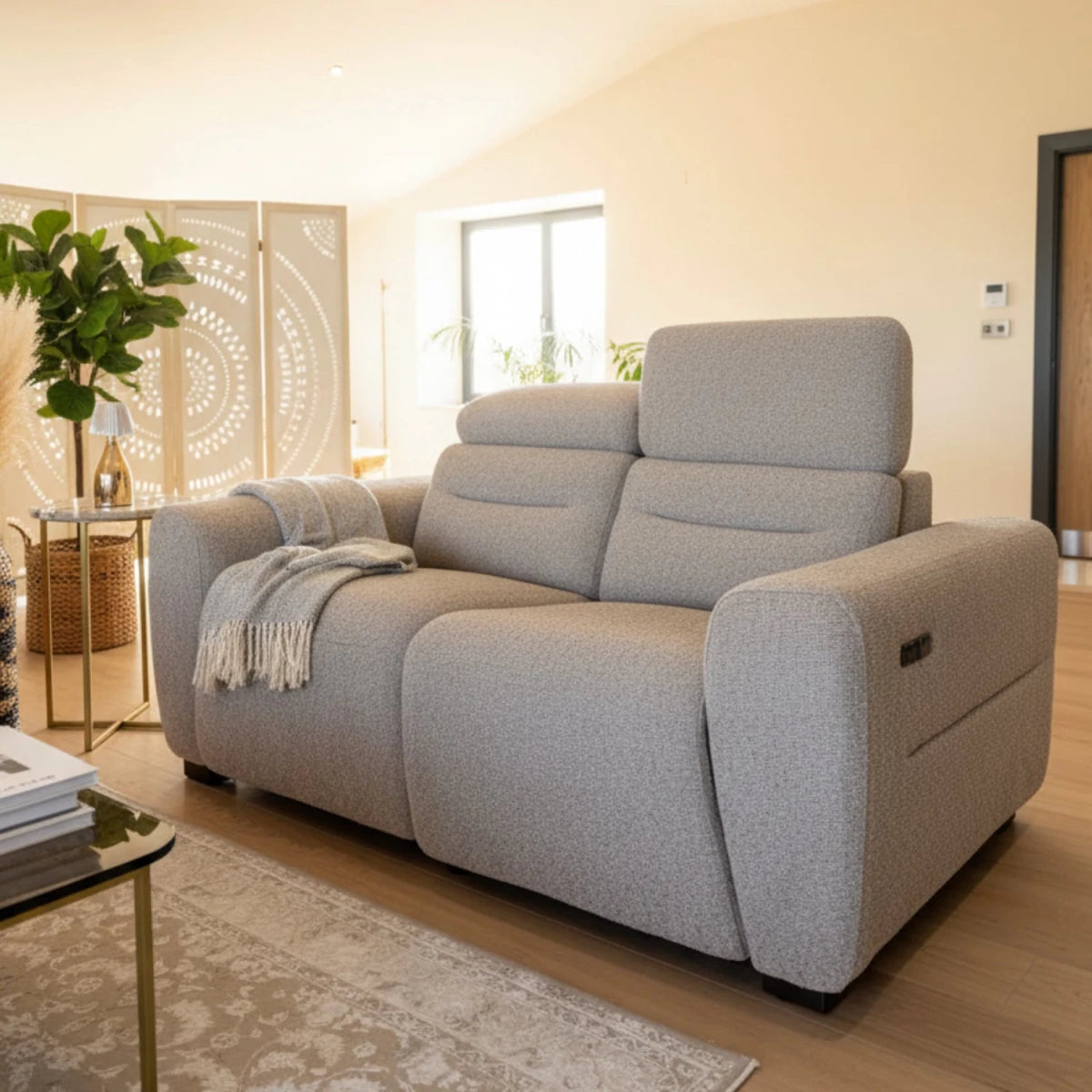 Electric 2 seater sofa with smooth power reclining function.