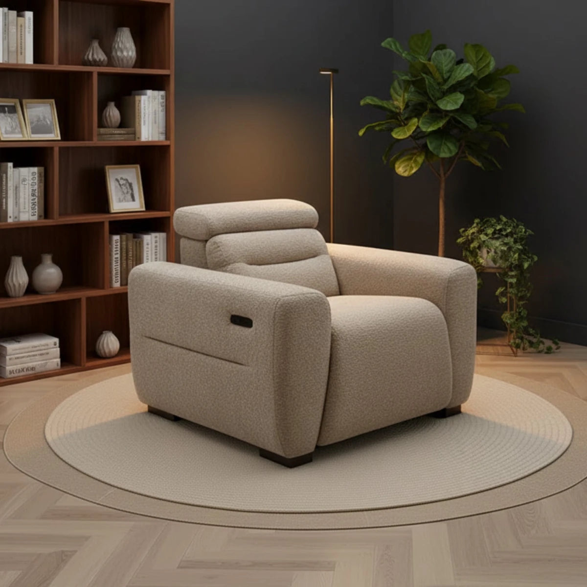 Tokira Elite beige electric recliner armchair with modern design.