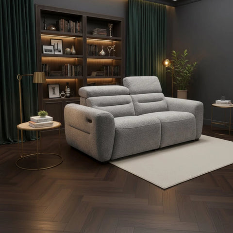 Tokira Elite grey electric recliner 3 seater sofa with modern design.