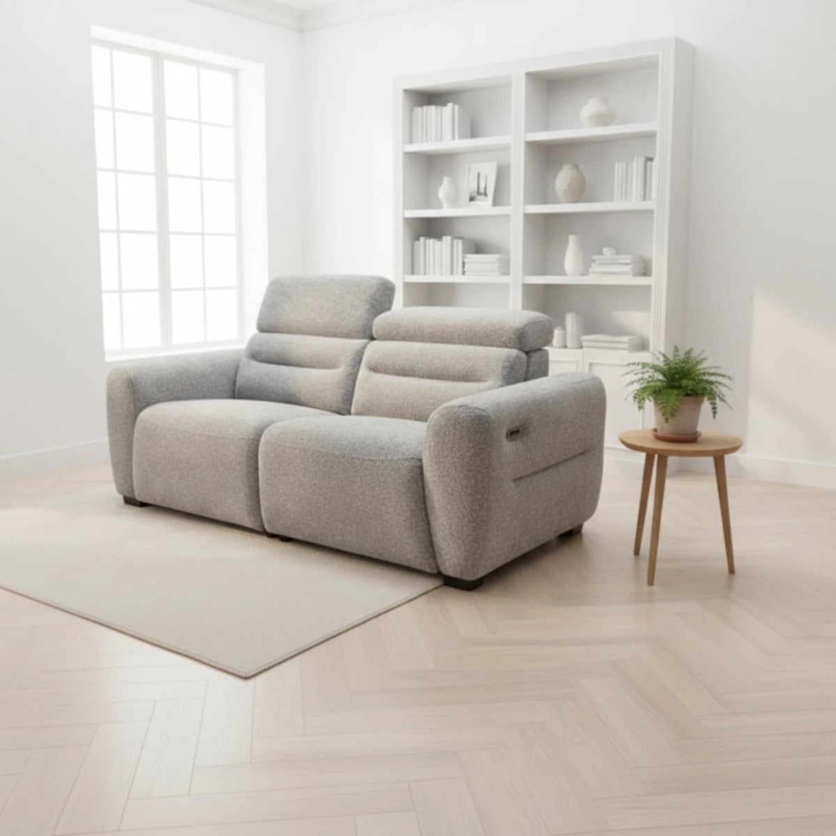 Modern grey 3 seater recliner sofa with clean elegant design.