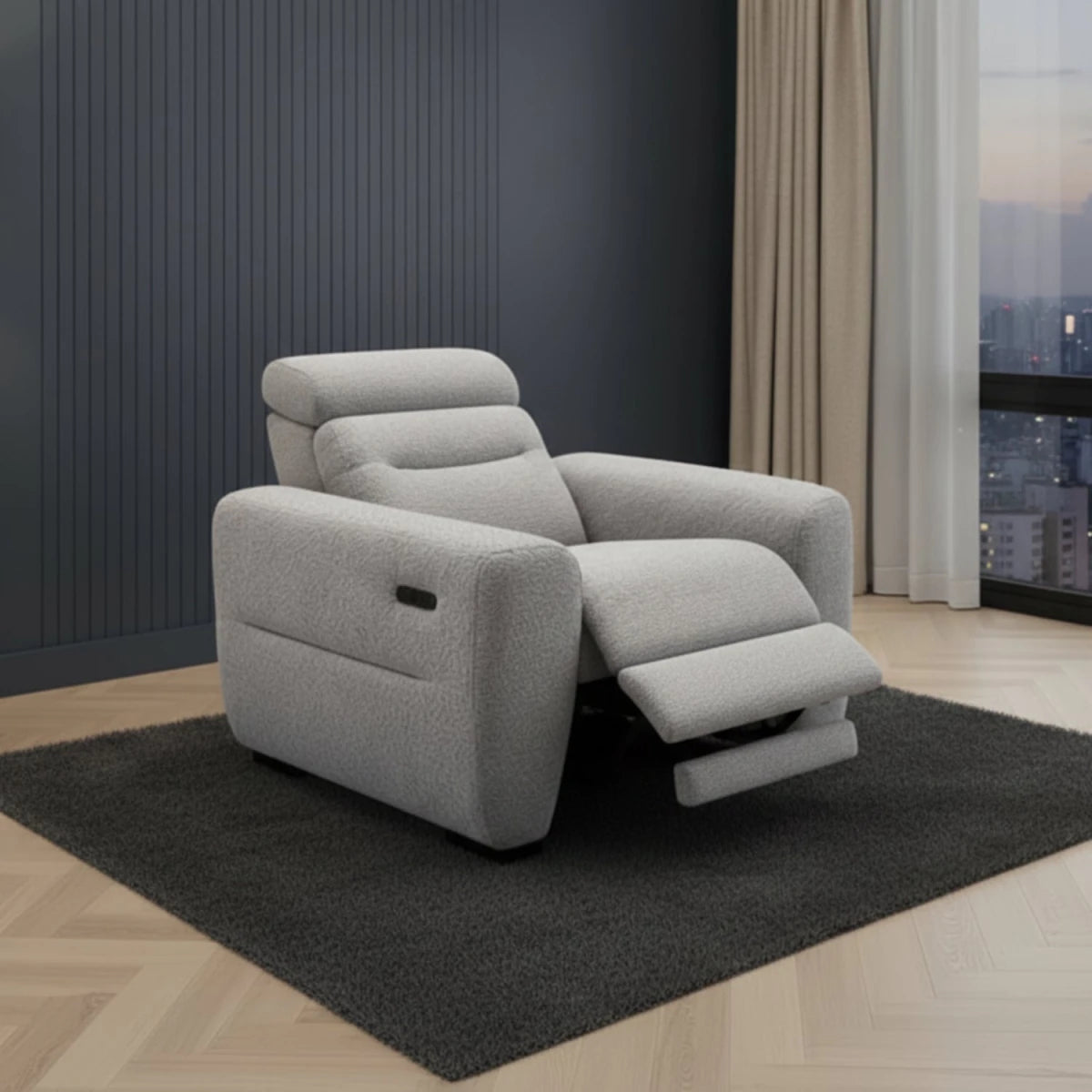 Modern recliner chair with adjustable seating angles.