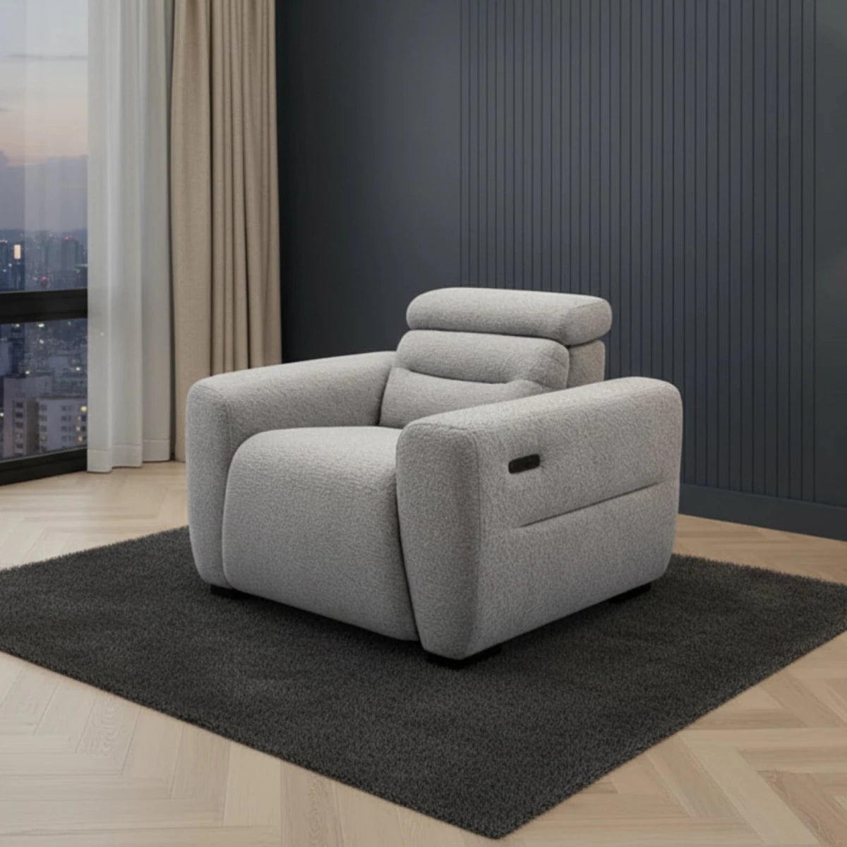 Luxury armchair with adjustable headrest and smooth recline.