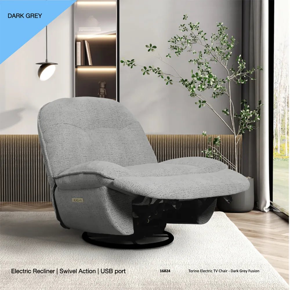 Toro Dark Grey Fusion Electric Swivel TV Chair  