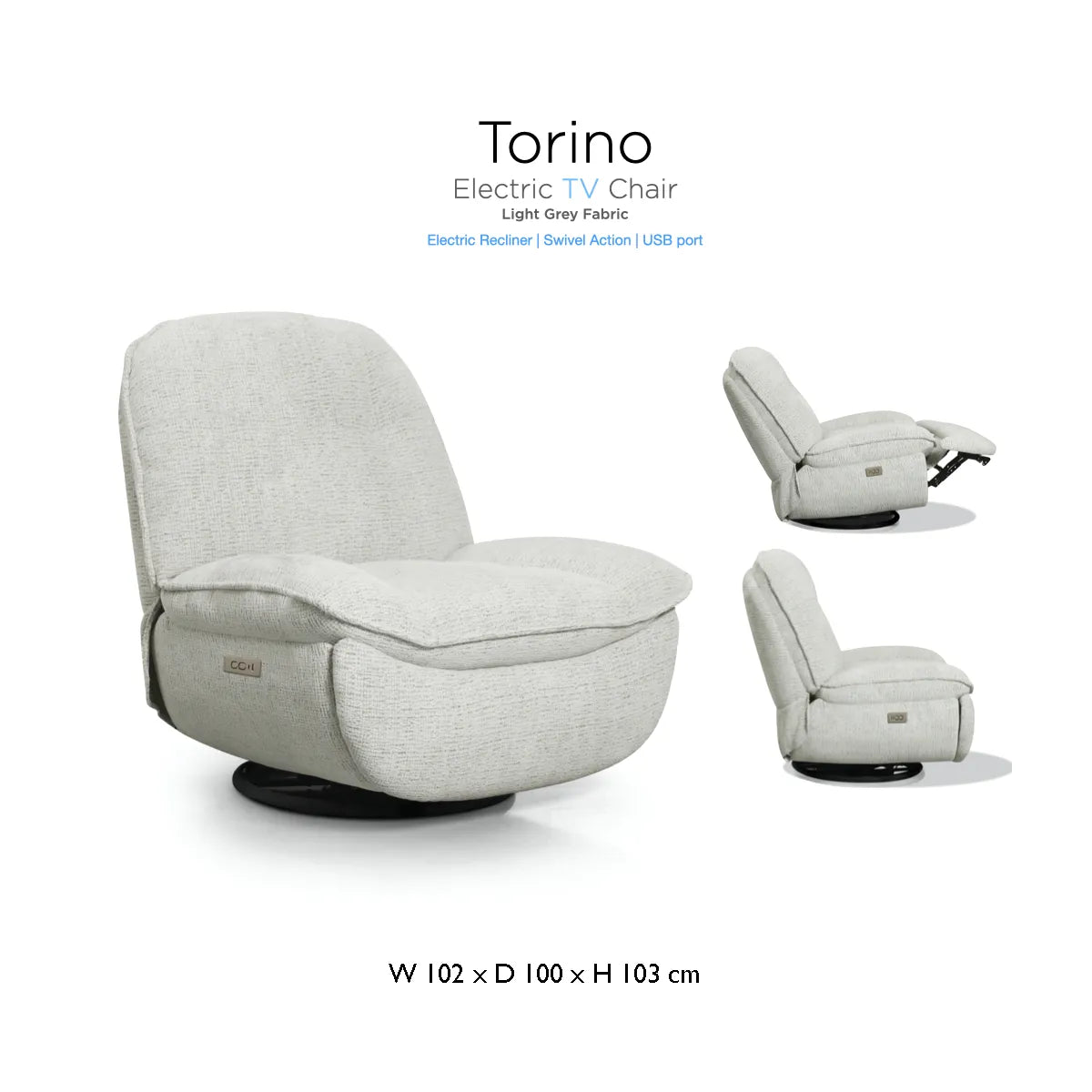 Toro Light Grey Fusion Electric Swivel TV Chair  power recliner