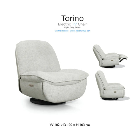Toro Light Grey Fusion Electric Swivel TV Chair  power recliner