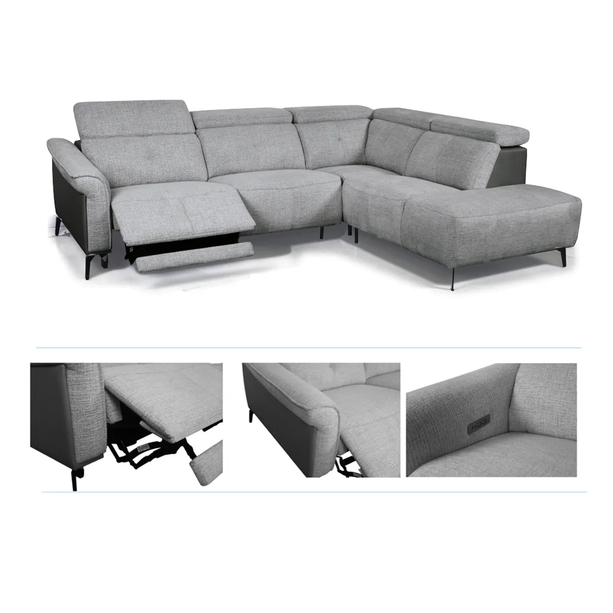 Dark Grey Left Hand facing Recliner Corner Chaise Sofa