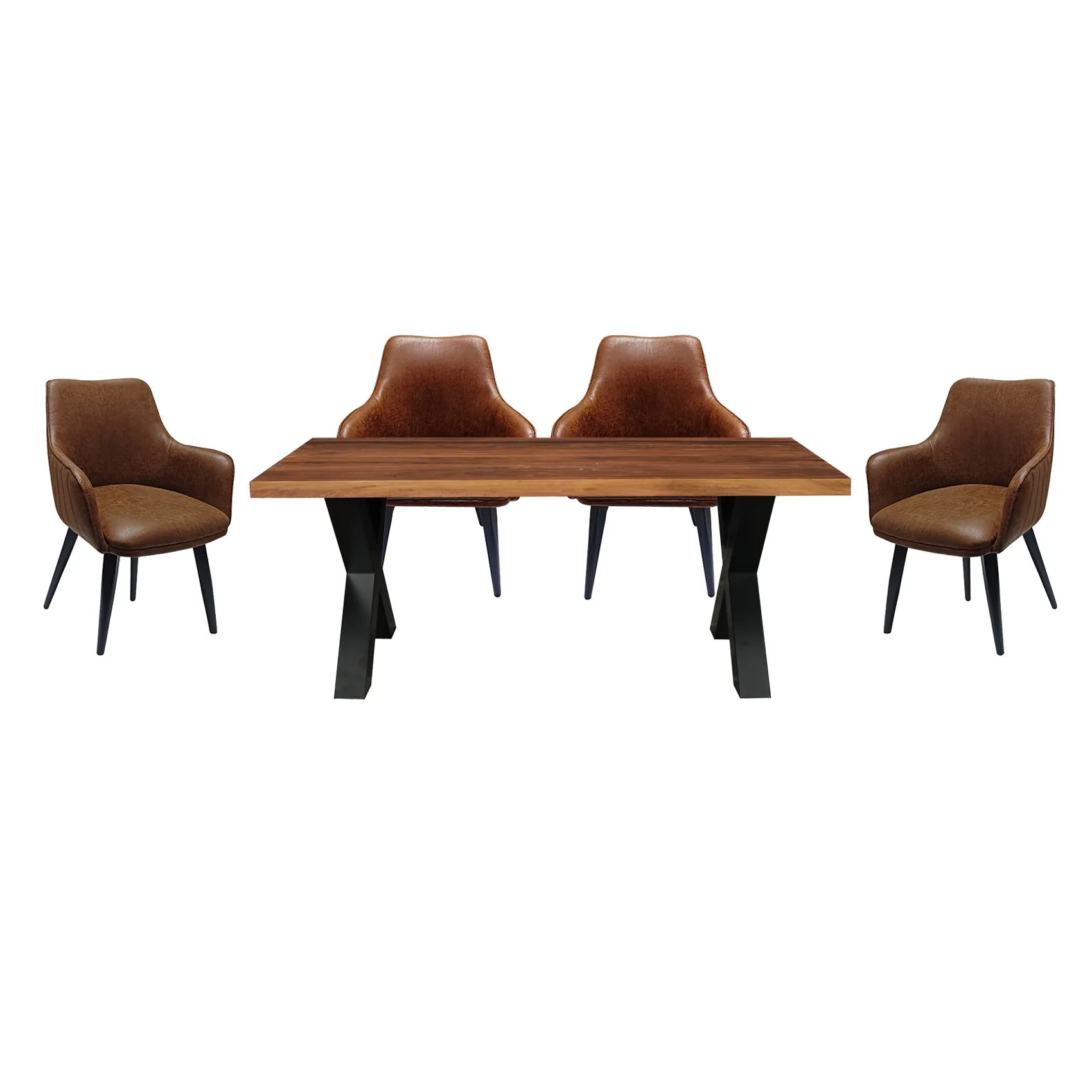 Toronto Reclaimed Wood Dining Table with Vintage Leather Chairs - Pendle Village Furniture