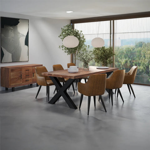 Toronto Reclaimed Wood Dining Table with Vintage Leather Chairs - Pendle Village Furniture