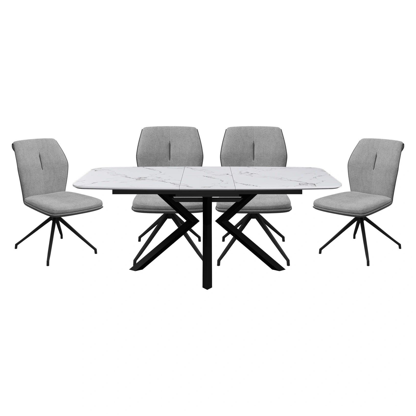 Toronto 160 - 200cm White Marble Duro Top Extending Dining Table with Grey Dining Chairs - Pendle Village Furniture