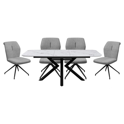 Toronto 160 - 200cm White Marble Duro Top Extending Dining Table with Grey Dining Chairs - Pendle Village Furniture