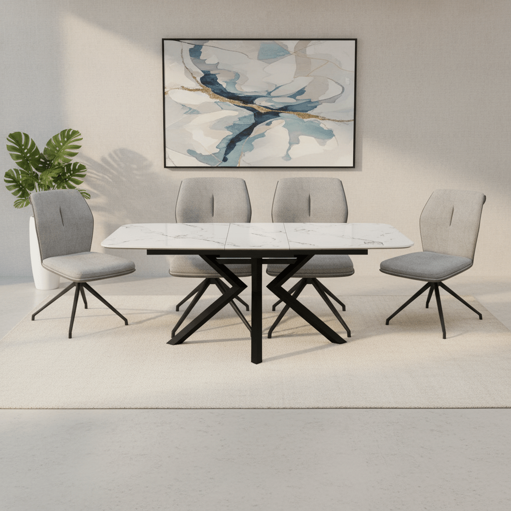 Toronto 160-200cm White Marble Duro Top Extending Dining Table with Grey Dining Chairs
