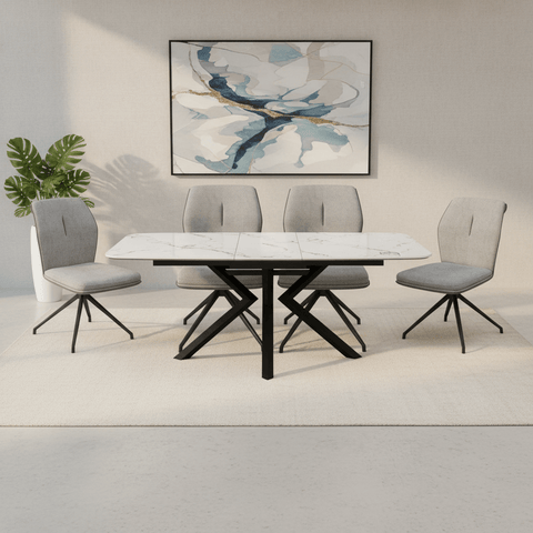 Toronto 160-200cm White Marble Duro Top Extending Dining Table with Grey Dining Chairs