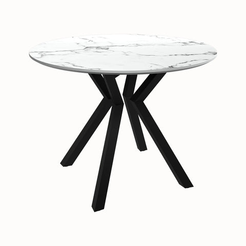 Toronto 110cm White Marble Look Round Dining Table with Tan Leather Dining Chairs - Pendle Village Furniture