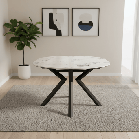Toronto 120-160cm White Marble Look Extending Oval Dining Table