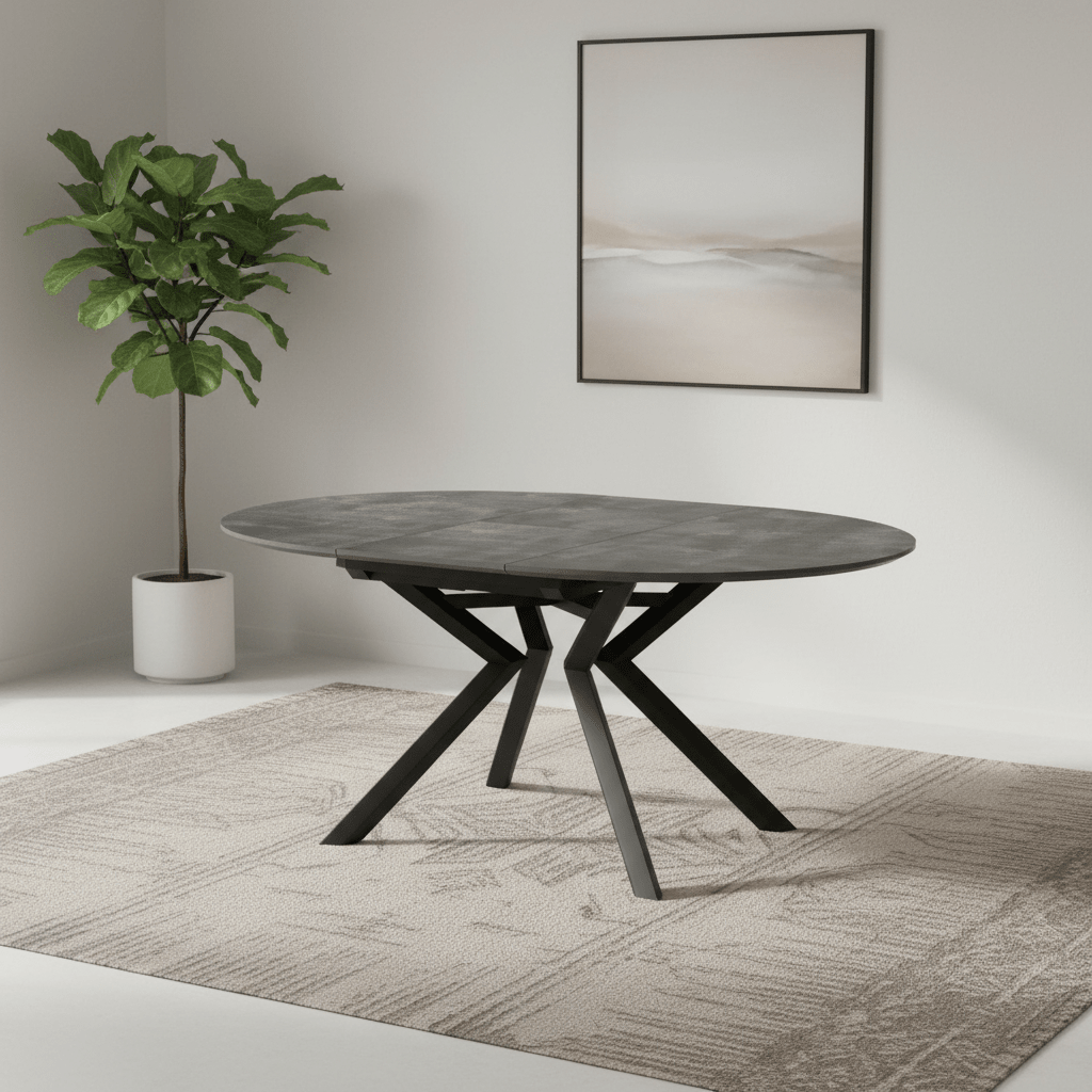 Toronto 120-160cm Grey Ceramic Extending Round/Oval Dining Table