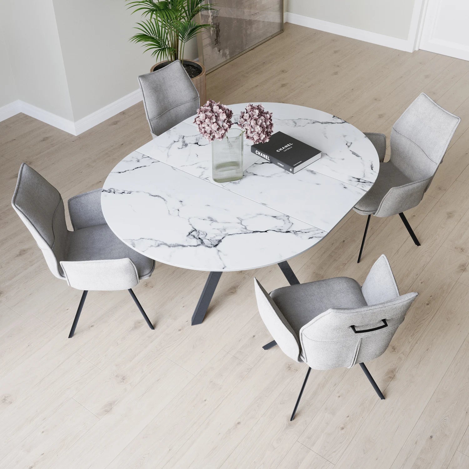 Toronto 120 - 160cm White Marble Look Extending Oval Dining Table - Pendle Village Furniture