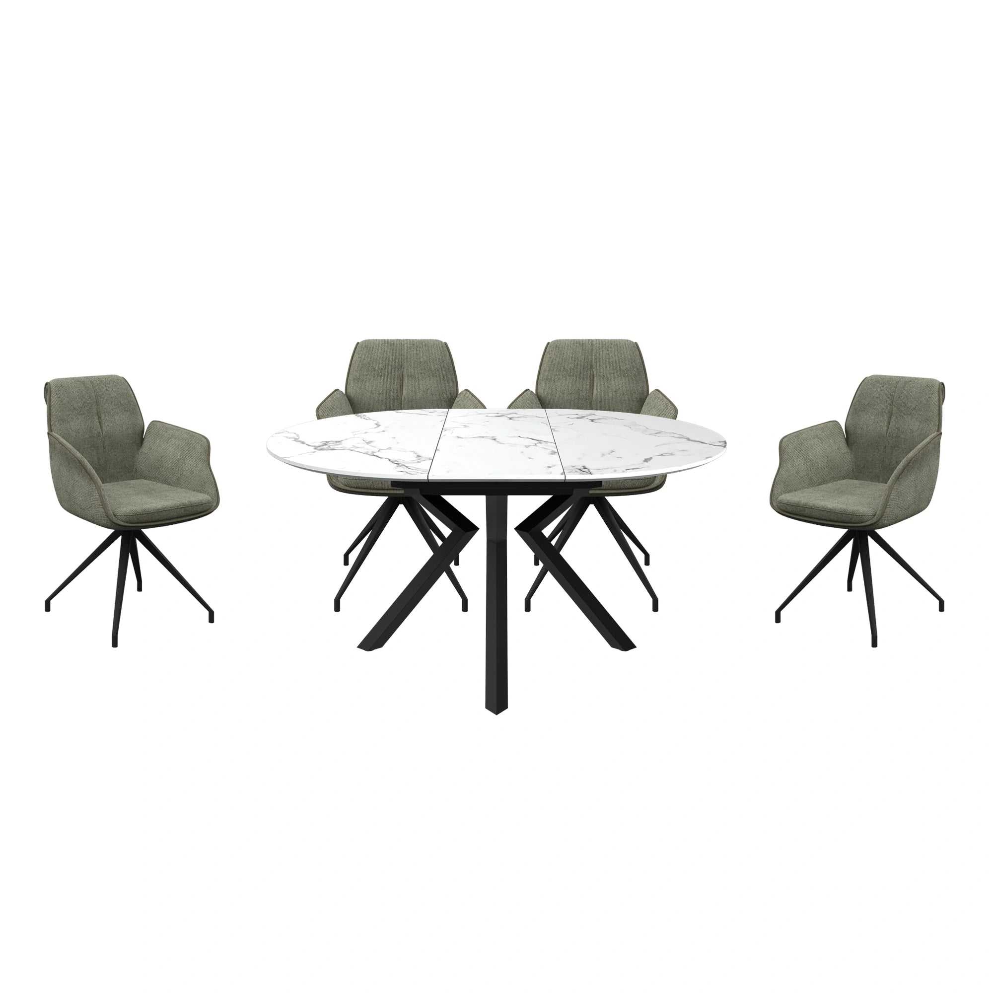 Toronto 120 - 160cm White Marble Duro Top Extending Dining Table with Grey Dining Armchairs - Pendle Village Furniture