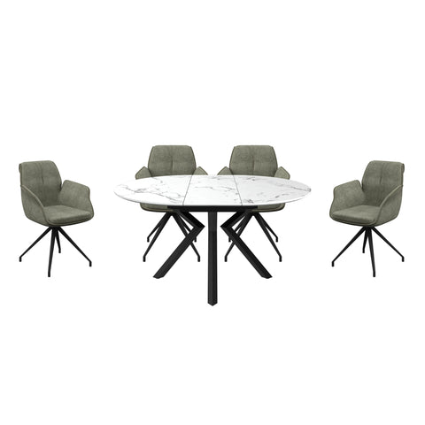 Toronto 120 - 160cm White Marble Duro Top Extending Dining Table with Grey Dining Armchairs - Pendle Village Furniture
