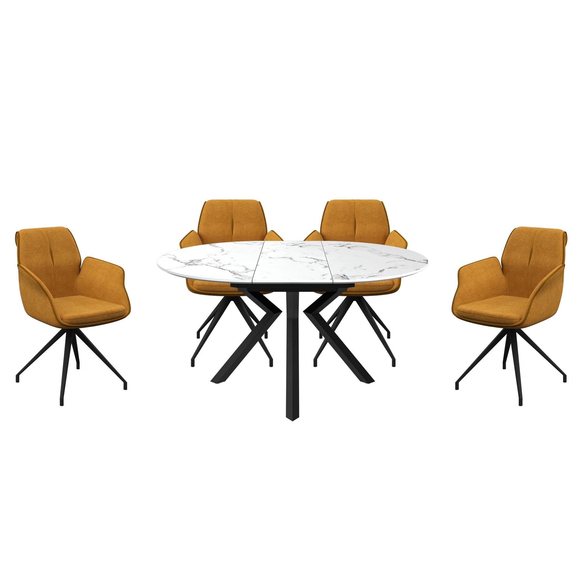 Toronto 120 - 160cm White Marble Duro Top Extending Dining Table with Grey Dining Armchairs - Pendle Village Furniture