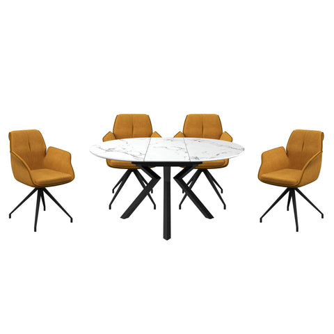 Toronto 120 - 160cm White Marble Duro Top Extending Dining Table with Grey Dining Armchairs - Pendle Village Furniture