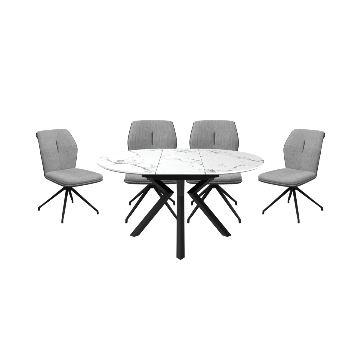 Toronto 120 - 160cm White Marble Duro Top Extending Dining Table with Green Dining Chairs - Pendle Village Furniture