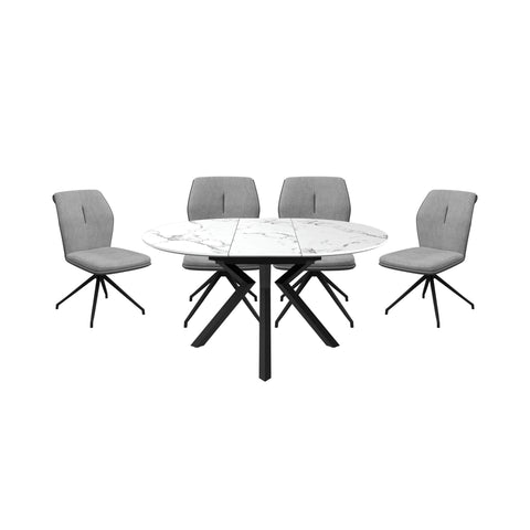 Toronto 120 - 160cm White Marble Duro Top Extending Dining Table with Green Dining Chairs - Pendle Village Furniture