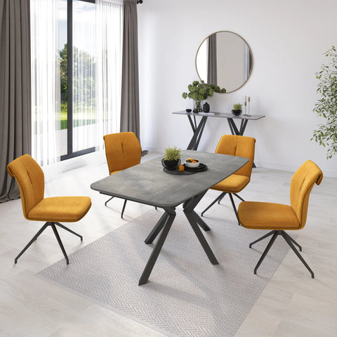 Toronto 160 - 200cm Grey Ceramic Duro Top Extending Dining Table with Marcela Chairs - Pendle Village Furniture