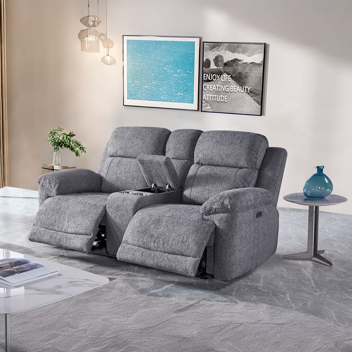Touch Haven 2 Seater Heavy Duty Fabric Power Recliner Sofa with USB Ports - Pendle Village Furniture